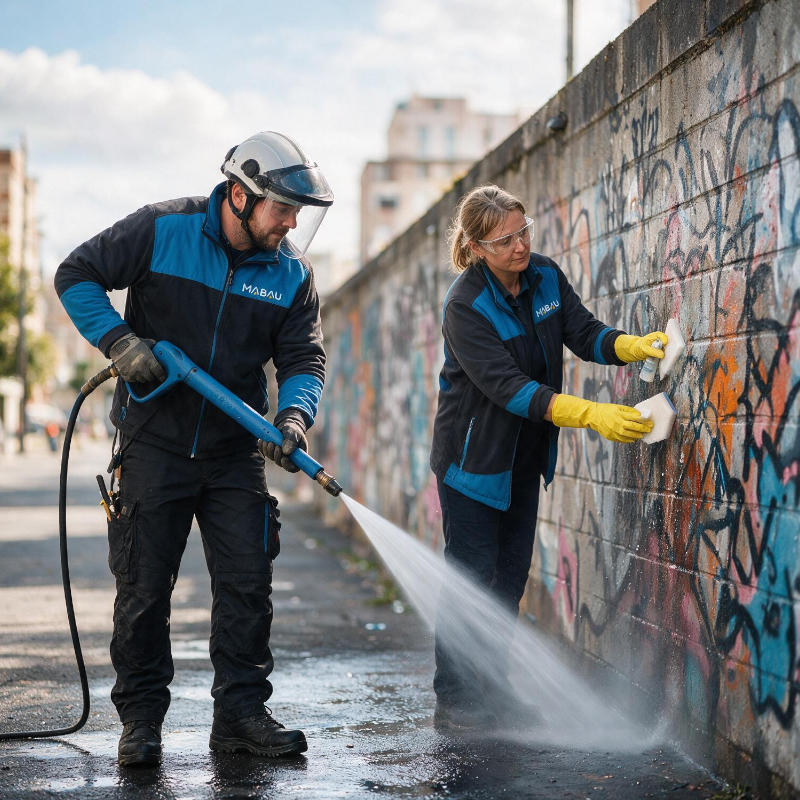 Graffiti entfernen vom Profi. Schonende Reinigung für Naturstein, Beton, Klinker, Glas und Metall